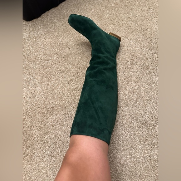 New Salvatore Ferragamo Women Avio Green Suede Knee Boots 6.5C - Picture 7 of 7